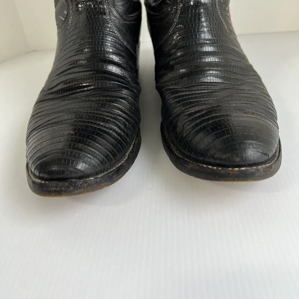 TONY LAMA MEN'S BLACK LEATHER & LIZARD WESTERN BOOTS Size 9 D USA MADE